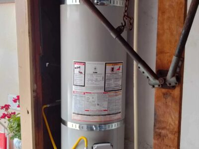 California compliant water heater installation on a platform